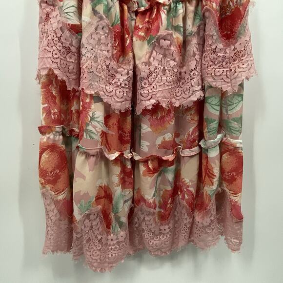 Champagne Strawberry Tiered Maxi Dress size Small Off Shoulder Long Sleeve Flora - Picture 7 of 16